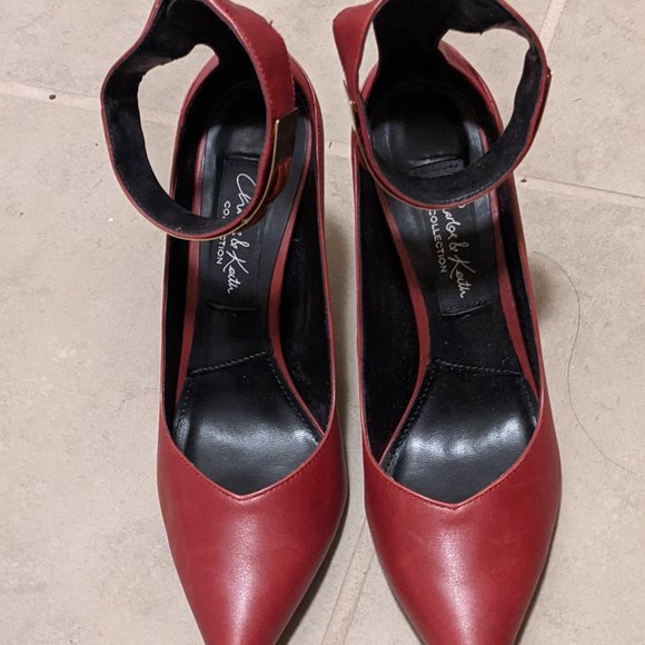 Charles and Keith Red Pumps w/ Ankle Strap/Cuff - Picture 3 of 12